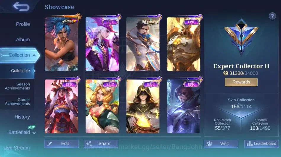Mobile Legends: Bang Bang Accounts Global|Skin 156|Expert III|KOF Karina,Lightbron Gr image 2