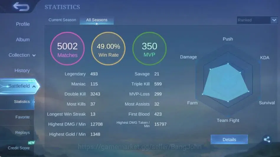 Mobile Legends: Bang Bang Accounts Global|Skin 156|Expert III|KOF Karina,Lightbron Gr image 3