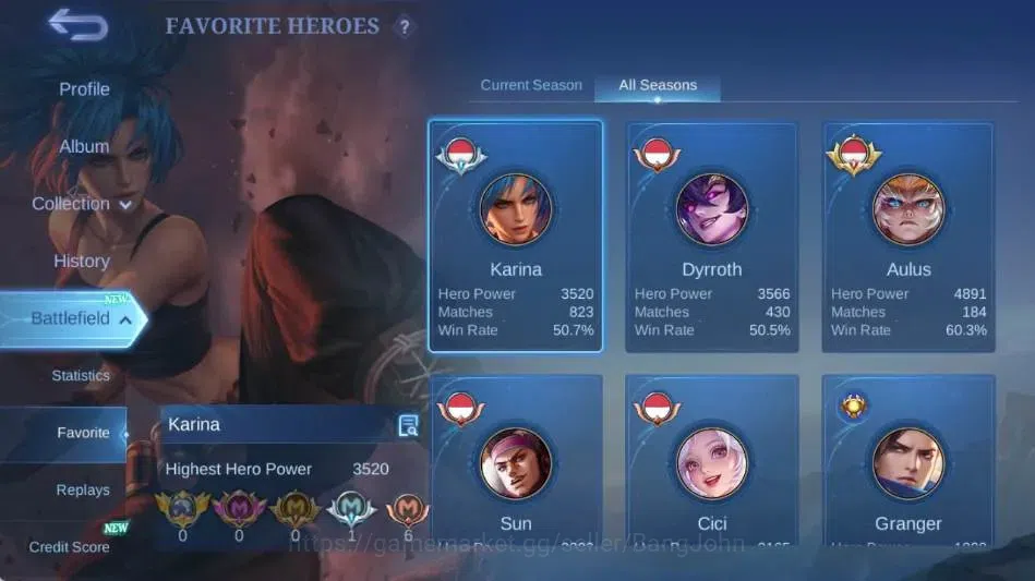 Mobile Legends: Bang Bang Accounts Global|Skin 156|Expert III|KOF Karina,Lightbron Gr image 4