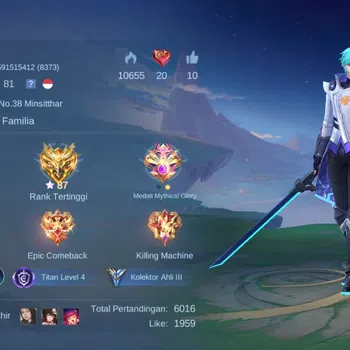 Mobile Legends: Bang Bang Accounts High Rank MLBB SKIN 182 | HERO MAX |EMBLEM MAX| EX GLORY *87, EPIC YI SUN SIN, LIGHBRONT