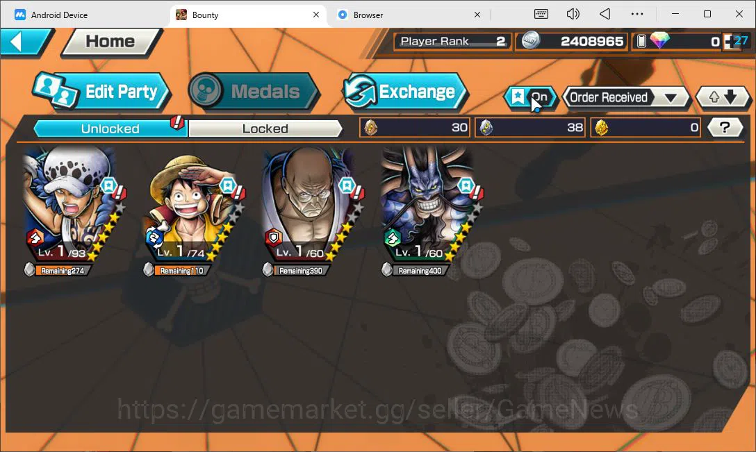 One Piece Bounty Rush Accounts Starter Global|4EX|T5E Nusjuro,BMO Kaido,WI Trafargar Law,MWDBKP 4