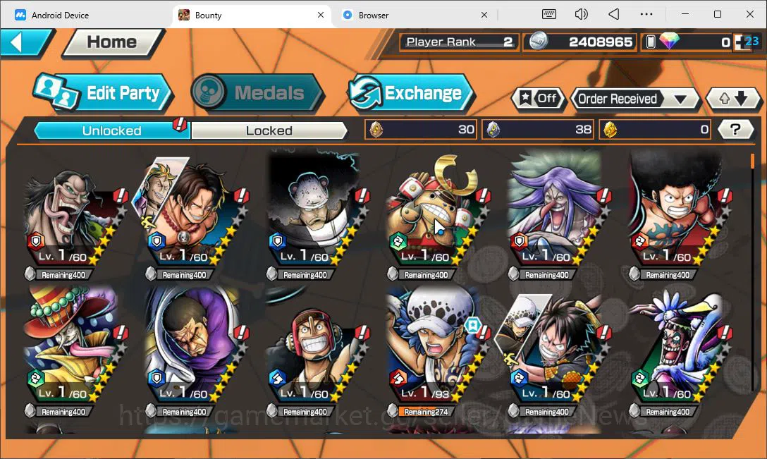 One Piece Bounty Rush Accounts Starter Global|4EX|T5E Nusjuro,BMO Kaido,WI Trafargar Law,MWDBKP 5