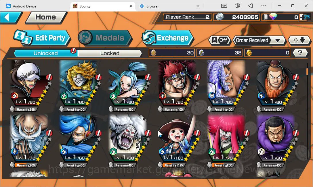 One Piece Bounty Rush Accounts Starter Global|4EX|T5E Nusjuro,BMO Kaido,WI Trafargar Law,MWDBKP 6