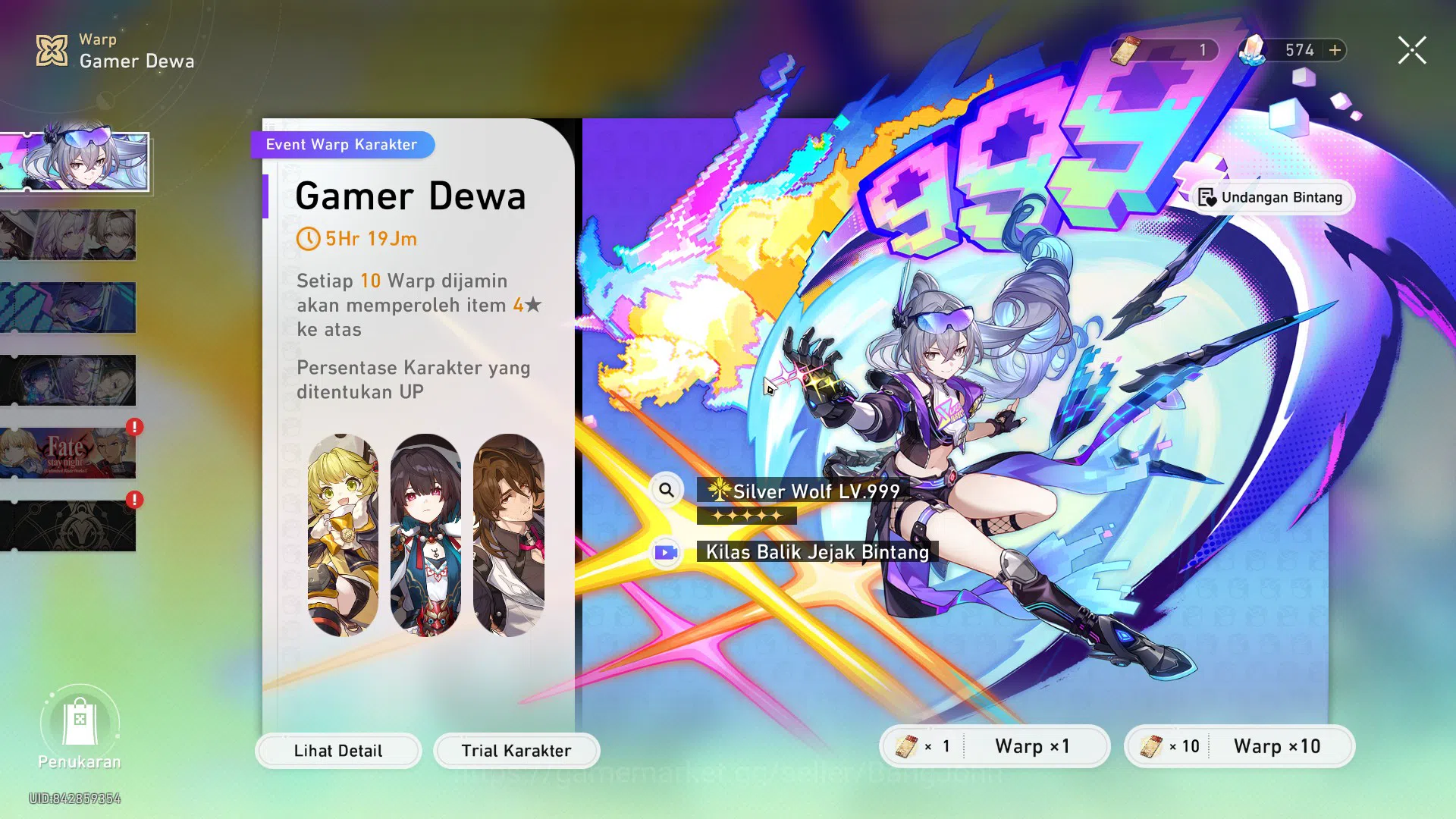 Honkai Star Rail Accounts Others ASIA | TL 37 | SW 999 SIGN | HUOHUO | SPARKLE | MC FEMALE | CEK SS | HSR433B | 12