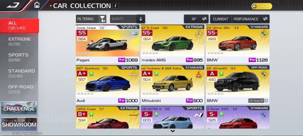 Racing Master Accounts SEA |Lv 3|1 Prime Legend Car (Pagani Zonda Cinque),McLaren 7205 Coupe,Lancer Evo 3,RS7 1