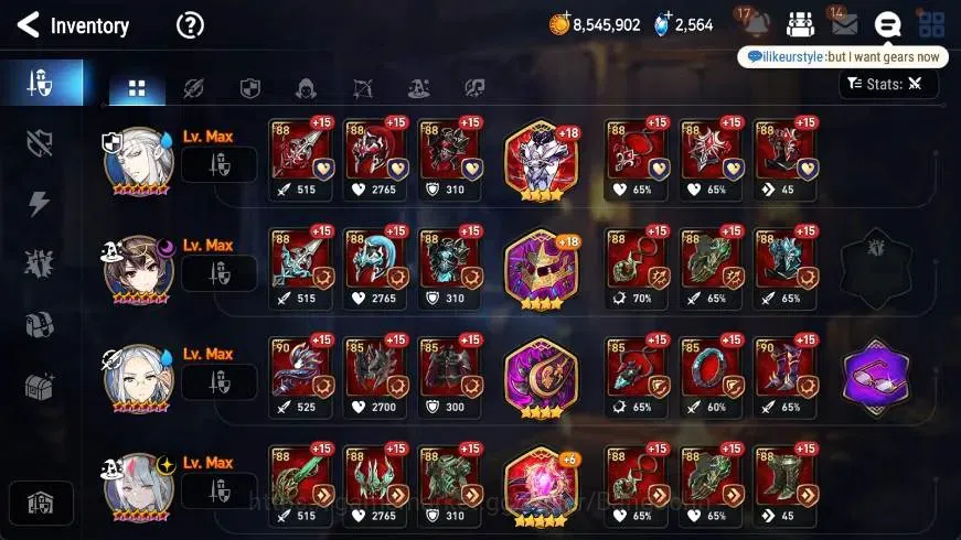 Epic Seven Accounts High-End ASIA | 18 ML(Zio,LOTScales,BArunka,FLidica,AVildred,Etc.)|PoH+Bless ON|SS 2.5K|Stigma 250K|Gold 12