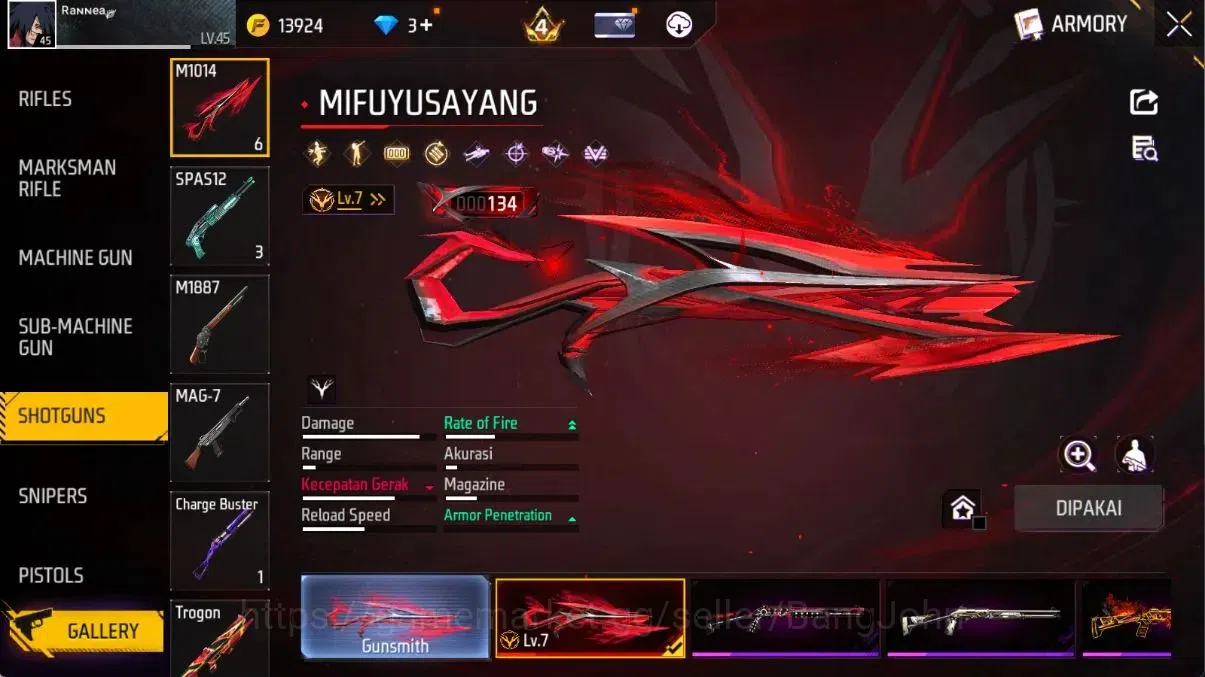 Free Fire Accounts Indonesia | Evo M1014 MIFUYUSAYANG Lv7, M60 Dreamb image 1