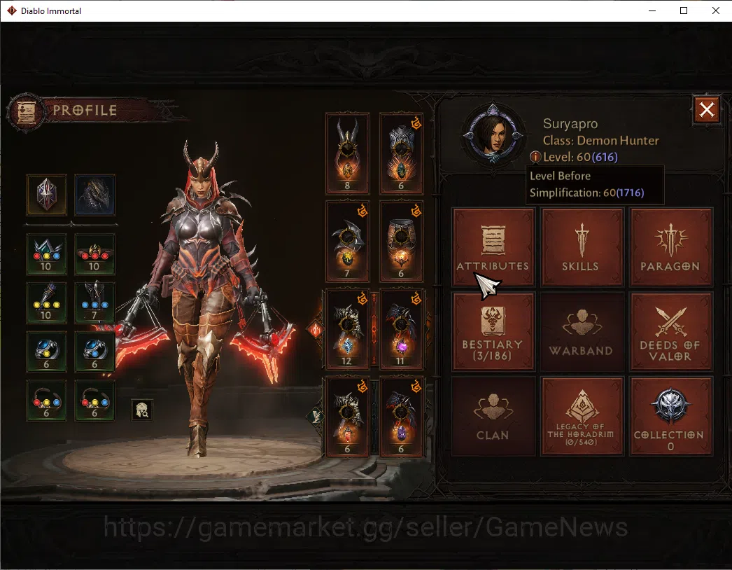Diablo Immortal Accounts OCE - azmodan|CS ON|Lv60(616)|Demon Hunter|CR 35k| image 3
