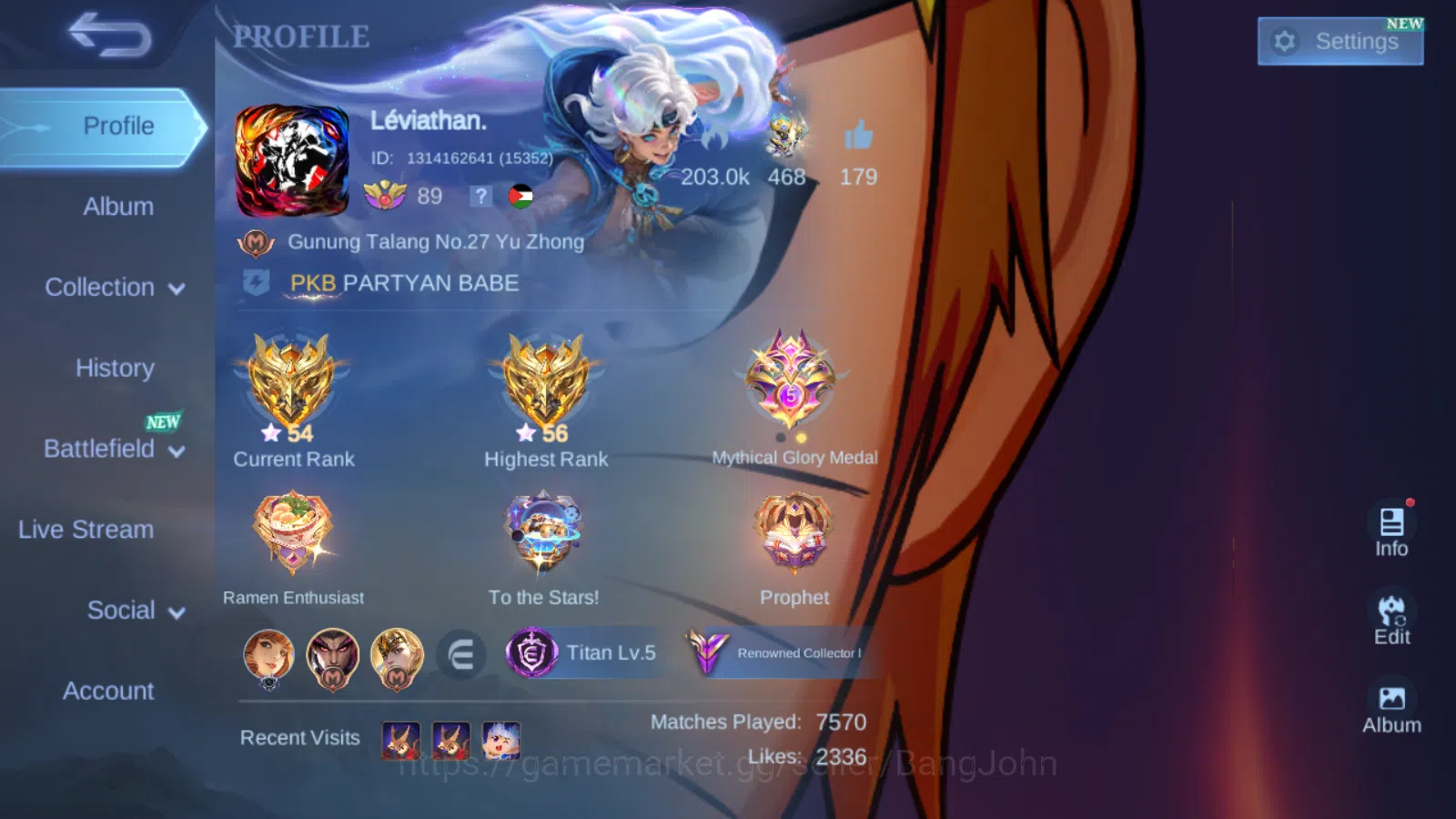 Hero 131 , Skin 278 , Prime (Claude, Granger ,Yu Zhong) , Naruto Lukas ,Luckybox Freya , Zodiac ( Lancelot ,Helcurt ,Selena) ML715B Mobile Legends: Bang Bang Others Hero 131 , Skin 278 , Prime (Claude, Granger ,Yu image 1