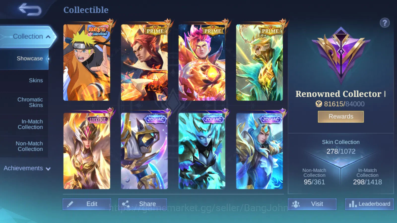Mobile Legends: Bang Bang Accounts Others Hero 131 , Skin 278 ,  Prime (Claude, Granger ,Yu Zhong) , Naruto Lukas ,Luckybox 2