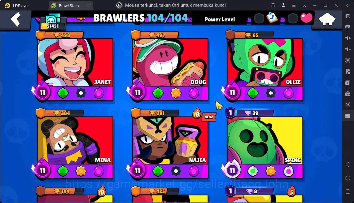 Brawl Stars Accounts Global |Trophy 51451|104 Brawler|41 Max Hypercharge|Skins 7 Mythic,11 Legend,3 Hyper|4605 Bling|Protect 10