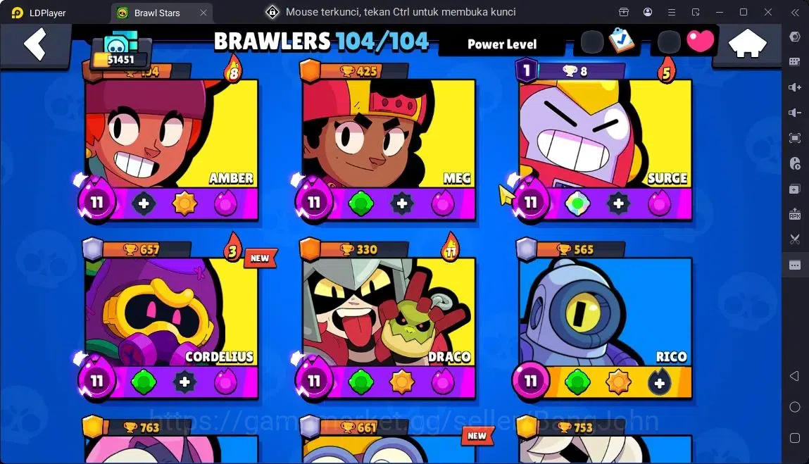 Brawl Stars Accounts Global |Trophy 51451|104 Brawler|41 Max Hypercharge|Skins 7 Mythic,11 Legend,3 Hyper|4605 Bling|Protect 11