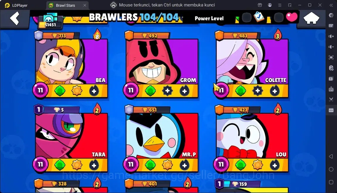 Brawl Stars Accounts Global |Trophy 51451|104 Brawler|41 Max Hypercharge|Skins 7 Mythic,11 Legend,3 Hyper|4605 Bling|Protect 13