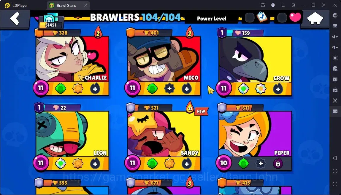 Brawl Stars Accounts Global |Trophy 51451|104 Brawler|41 Max Hypercharge|Skins 7 Mythic,11 Legend,3 Hyper|4605 Bling|Protect 14