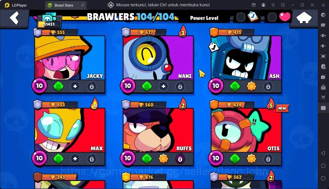 Brawl Stars Accounts Global |Trophy 51451|104 Brawler|41 Max Hypercharge|Skins 7 Mythic,11 Legend,3 Hyper|4605 Bling|Protect 15