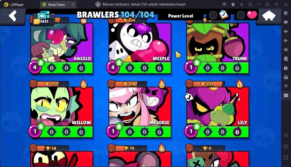 Brawl Stars Accounts Global |Trophy 51451|104 Brawler|41 Max Hypercharge|Skins 7 Mythic,11 Legend,3 Hyper|4605 Bling|Protect 19