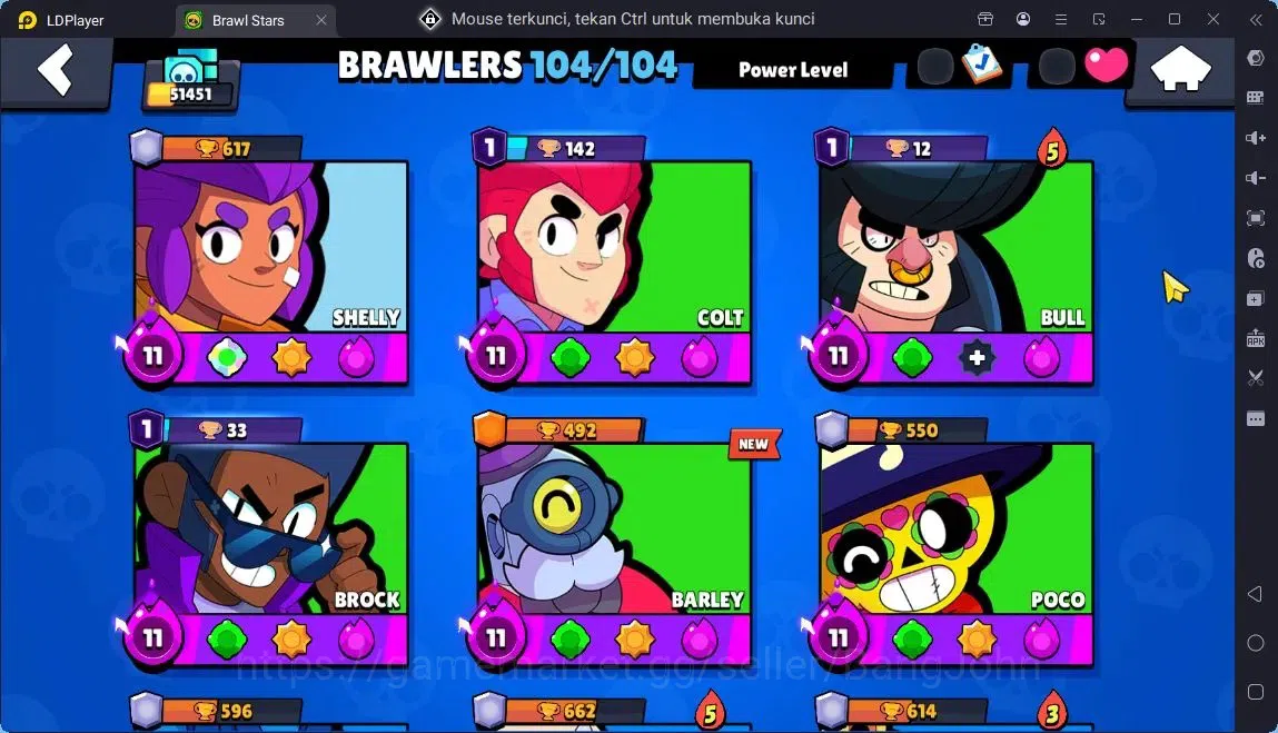 Brawl Stars Accounts Global |Trophy 51451|104 Brawler|41 Max Hypercharge|Skins 7 Mythic,11 Legend,3 Hyper|4605 Bling|Protect 5