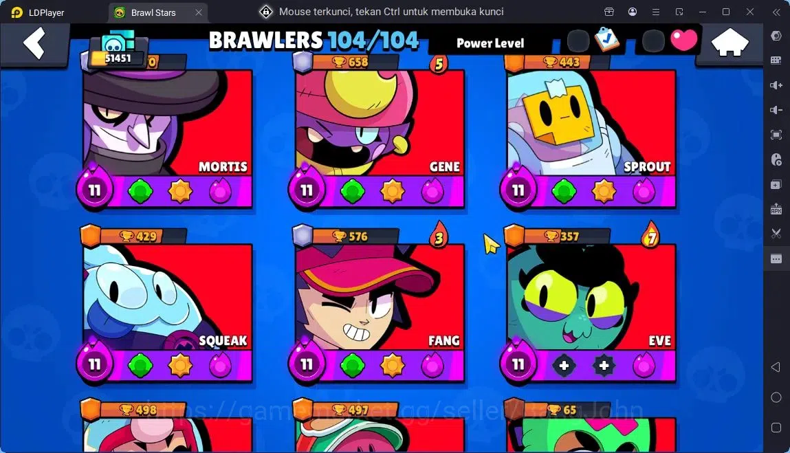 Brawl Stars Accounts Global |Trophy 51451|104 Brawler|41 Max Hypercharge|Skins 7 Mythic,11 Legend,3 Hyper|4605 Bling|Protect 9