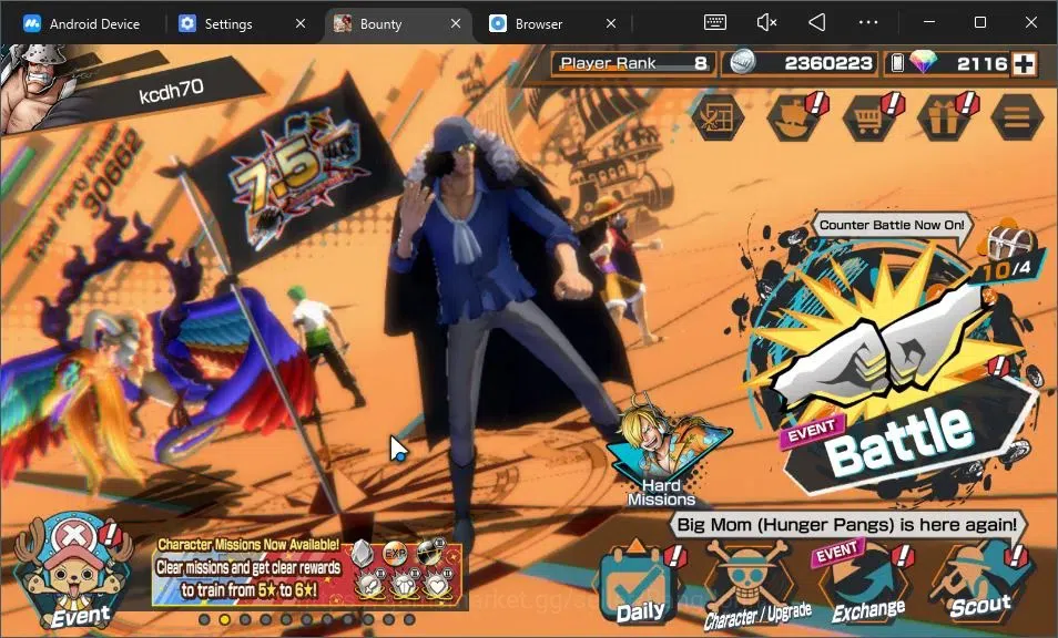 One Piece Bounty Rush Accounts High-End Android|EX 3|1 Max|PR 8|TFE St.Marcus Mars,BP Kuzan Lv100 Max,KOP Gol D.Roger 1