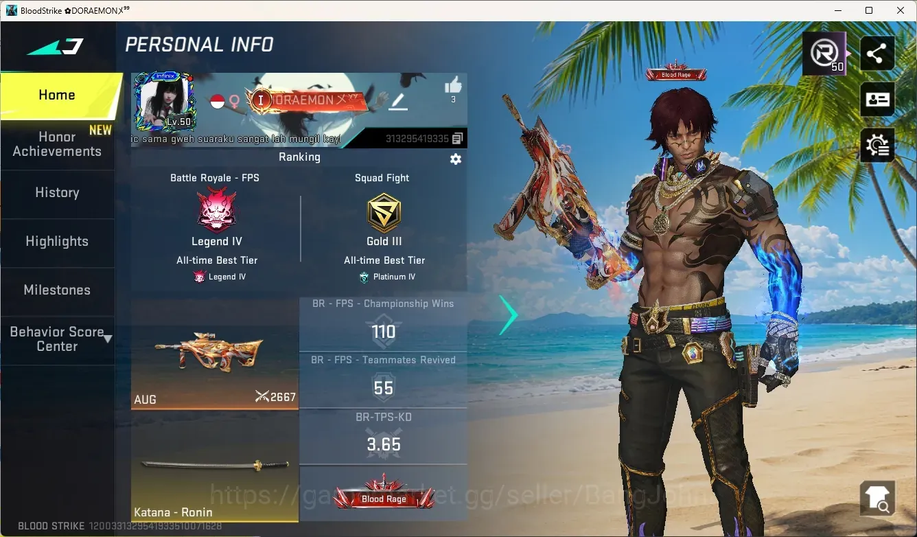Blood Strike Accounts Others ASIA|Eternal Gun:MP7-Tidesong|1 Limited Gun:MCX-Ascendant|11 Ultra Gun|2 Legendary Melee|Check 1