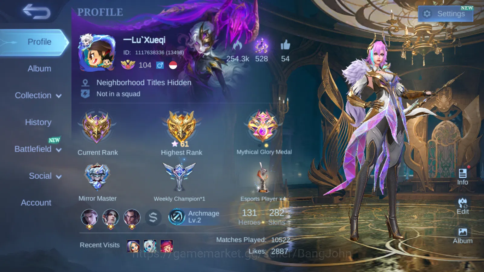 Mobile Legends: Bang Bang Accounts Hero 131 | Skin 282 | GLORY | Prime Claude | Sanri image 1