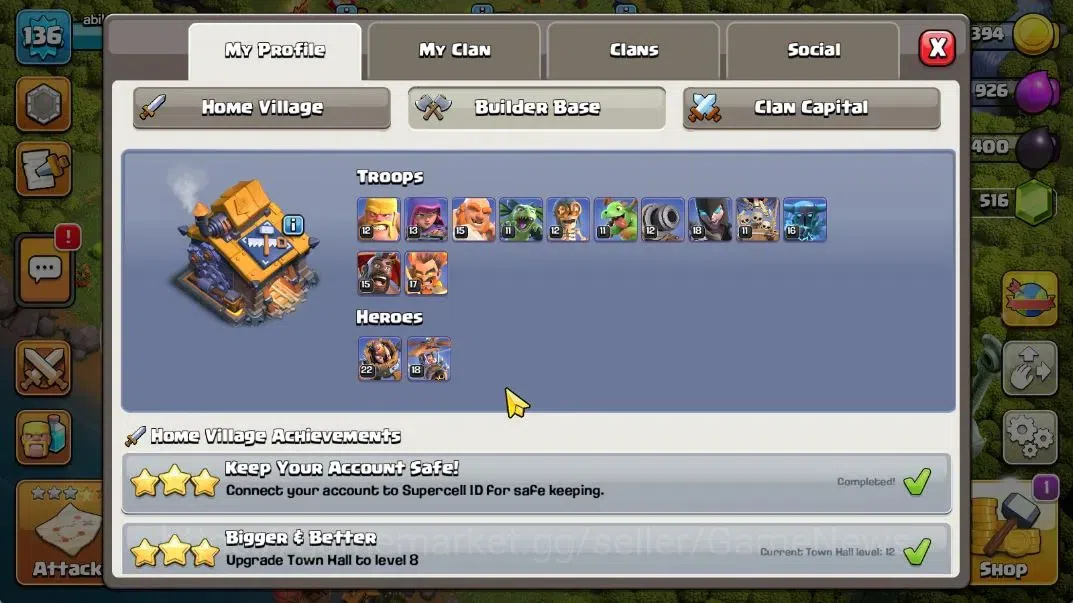 Clash of Clans Accounts TH 12 - BH 10|LV 136|HH 6|BK 59,AQ 60,GW 39,MP 39| image 6