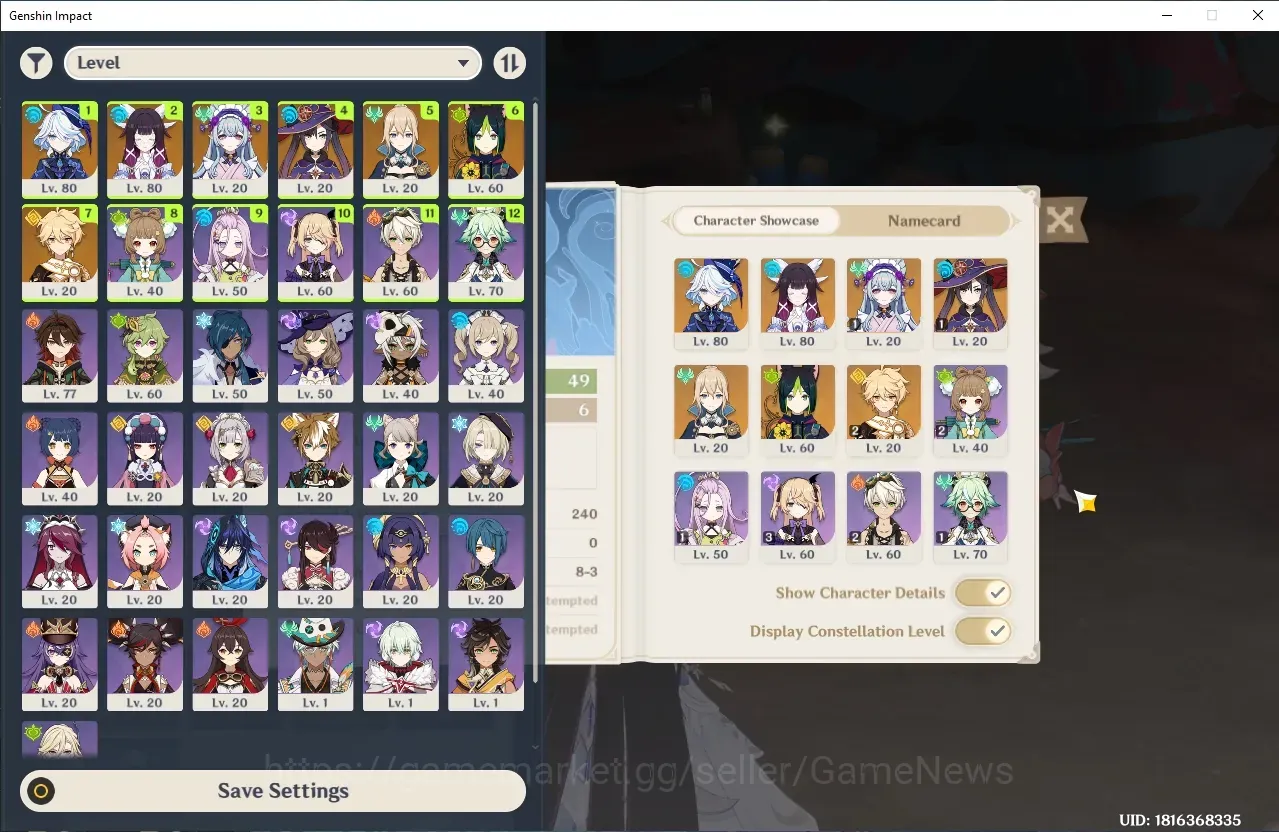 Genshin Impact Accounts Others Asia|AR 49|2 Limited + 1(*5Weapon)|Furina+Signature,Columbina|4 Standard Character|Bd 1