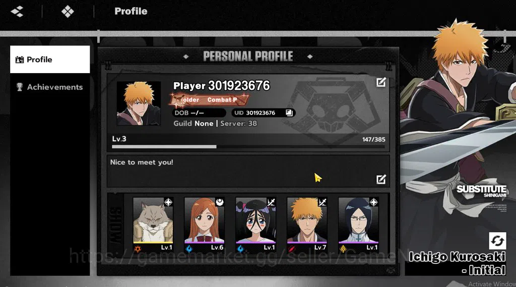 BLEACH: Soul Resonance Accounts Sv SEA Nuverse|Lv3 Fresh Starter|1 SRR Sajin Komam image 1