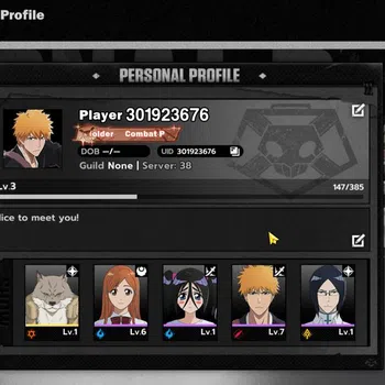 BLEACH: Soul Resonance Accounts Sv SEA Nuverse|Lv3 Fresh Starter|1 SRR Sajin Komamura + 6SR(Uryu Ishida,Ururu,Etc)|Select