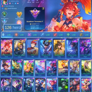 Mobile Legends: Bang Bang Accounts Others HERO 126 SKIN 233 | EMBLEM ALL MAX | COLECTOR NATALIA| VALE GARA| PACE FANNY| EPIC