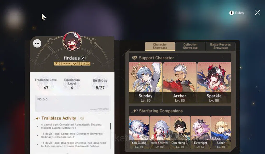 Honkai Star Rail Accounts Asia|TL 67|8 Limited|[Yao Guang,Sunday,Saber,Arche image 2