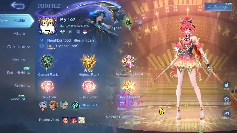 Mobile Legends: Bang Bang Accounts Collector Hero 77|Skin 101|High Glory 68|P Ace Fanny,SpongeB 1