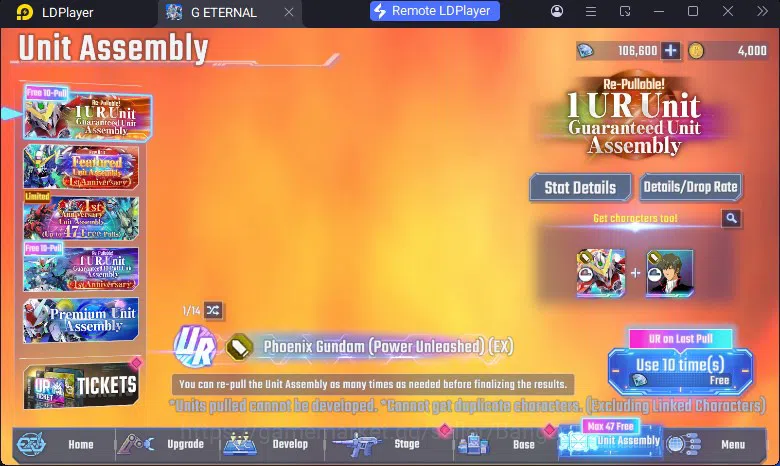 SD Gundam G Generation ETERNAL Accounts Global Rank 1 | FreshStory | 106+K Diamond, Selector Banner On, 8Gundam SSR+ 1Supp 8