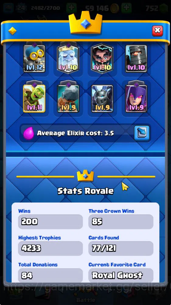 Clash Royale Accounts Midgame Lv 24|Trophy 4203|KTL 9|Limited Skin|Card 77| 3 EVO 4 Legendary 20 Epic 26 Rare 27 Common|Take 3