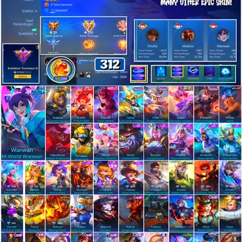 Mobile Legends: Bang Bang Accounts #4526 312 Skins | Karina Leona (KOF) | Natalia Warrioress Paragon (COLLECTOR) | Pharsa