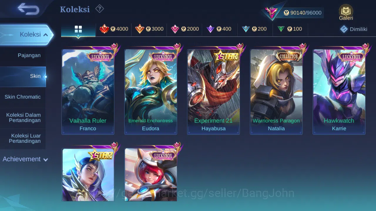 Mobile Legends: Bang Bang Accounts Others Hero 132 Skin 331 | Legend Franco | Aspirant Angela | Prime Yuzhong | Luckybox 4