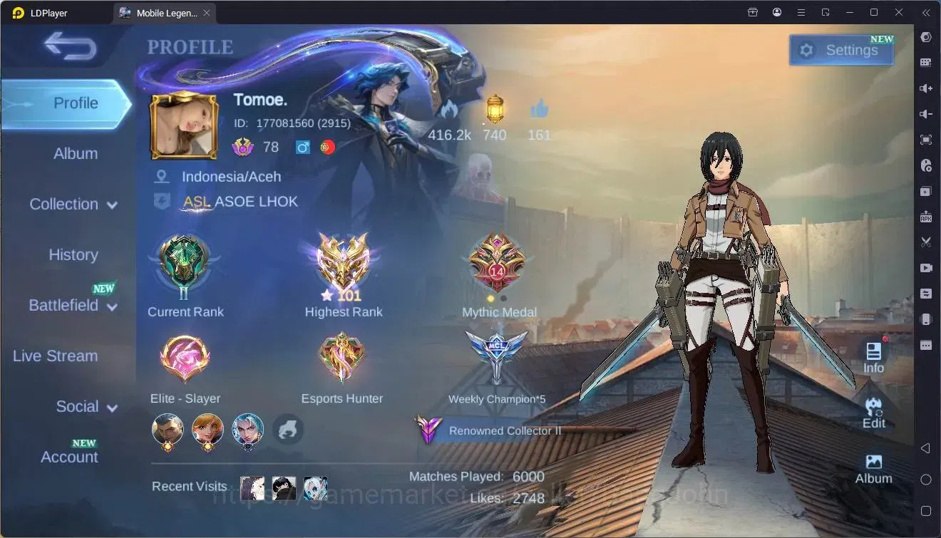 Mobile Legends: Bang Bang Accounts Collector Global |Hero 132|Skin 259|Renowned|KOF Karina|Sanrio Floryn|AOT Fanny|CC 1