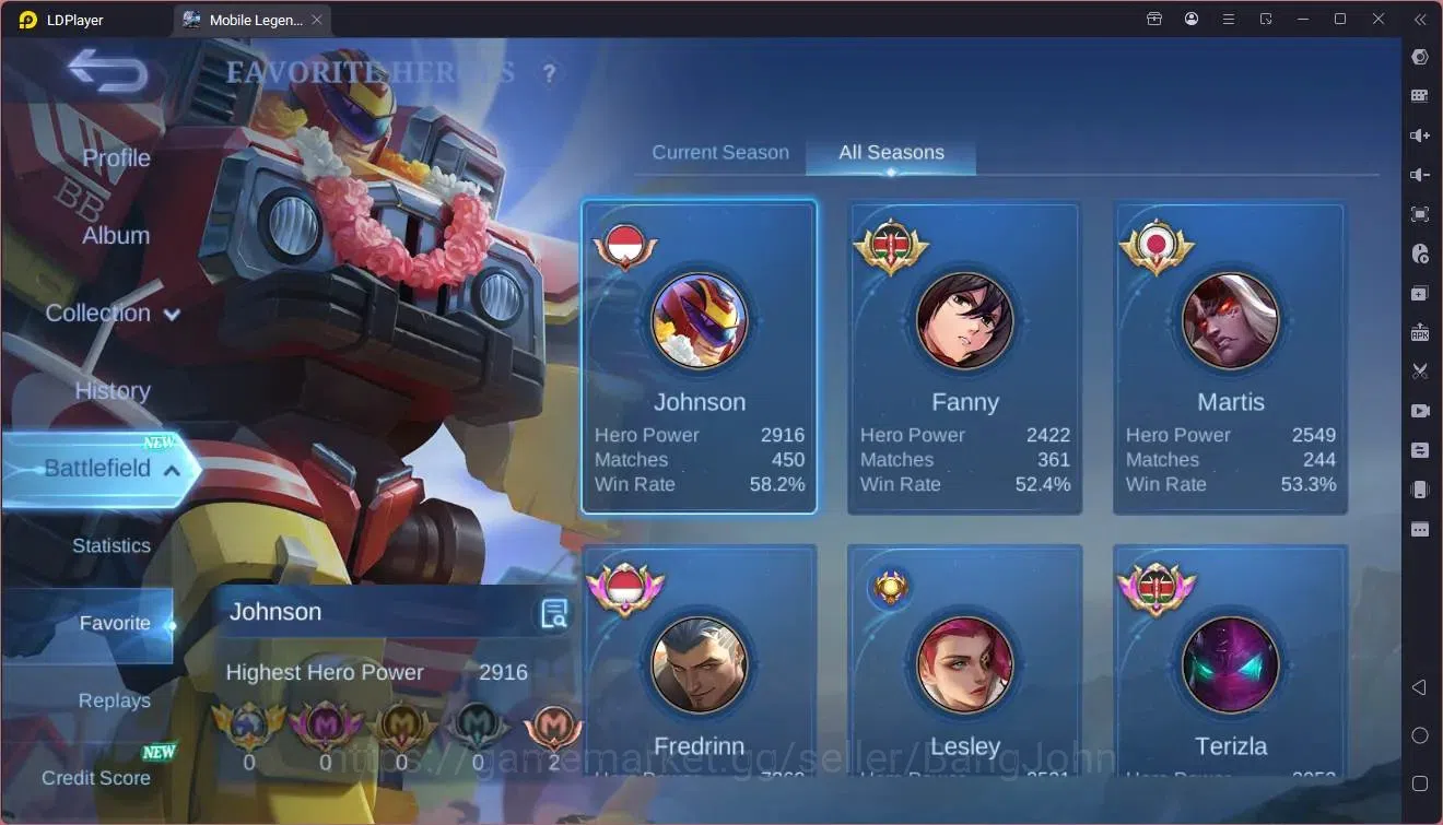 Mobile Legends: Bang Bang Accounts Collector Global |Hero 132|Skin 259|Renowned|KOF Karina|Sanrio Floryn|AOT Fanny|CC 4