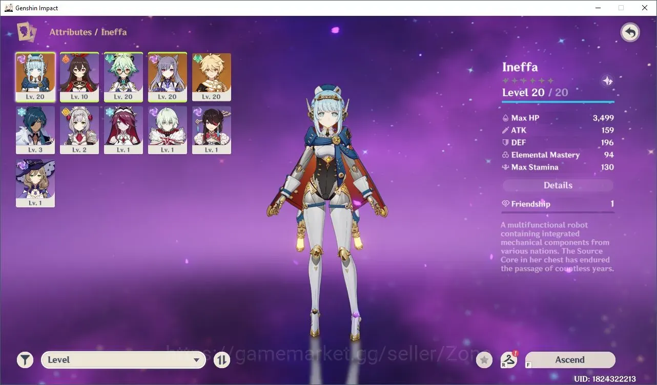 Genshin Impact Accounts Starter ASIA|Starter AR 10|1 Limited Char(Ineffa)+Keqing+Beidou,Sucrose|MC Male|Check 1