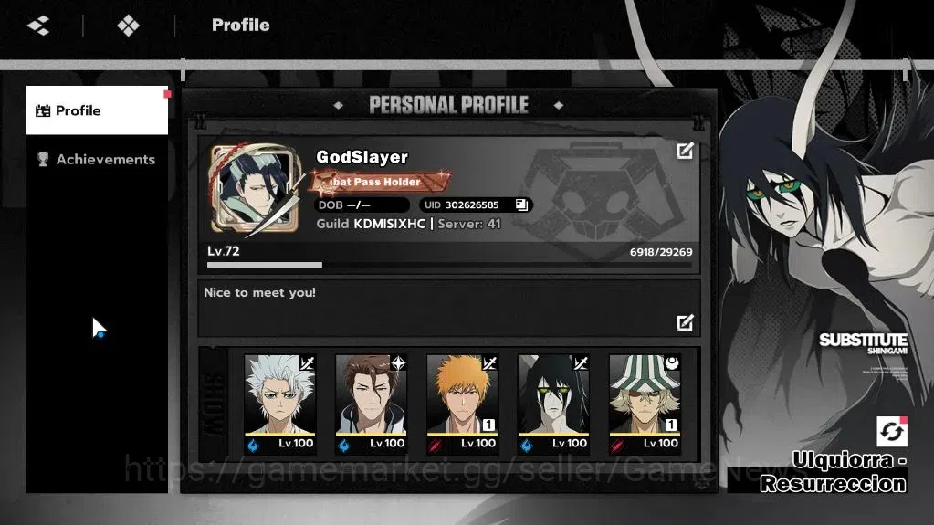 BLEACH: Soul Resonance Accounts NUVERSE SEA|Lv 72|9 SSR|9 1