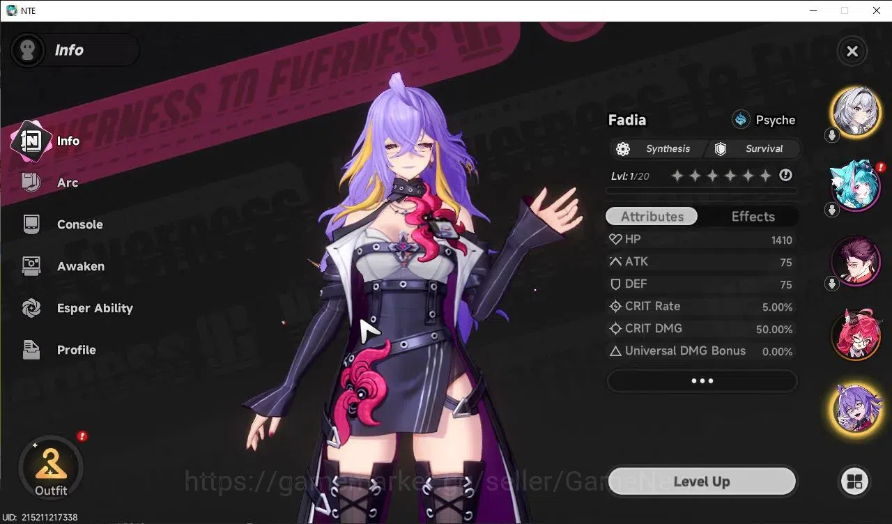 Neverness to Everness Accounts GLOBAL EU|HL 3| 2 SSR [Nanally,Fadia] + S-Class Char Box|5 SR|Selector 43/50 Rolls|Underboss 2