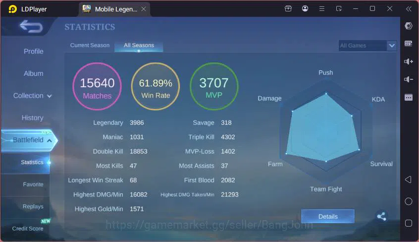 Mobile Legends: Bang Bang Accounts GLOBAL|Hero 132|Skin 287|Prime Beatrix,TRF Roger,K image 3