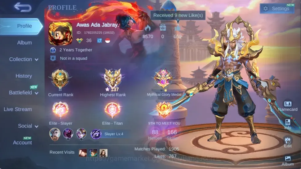 Mobile Legends: Bang Bang Accounts Collector Global|166S|Expert|Eximmo137,LuckyBox Martis,Zodiac Helcurt,Epic Zilong Roger 1