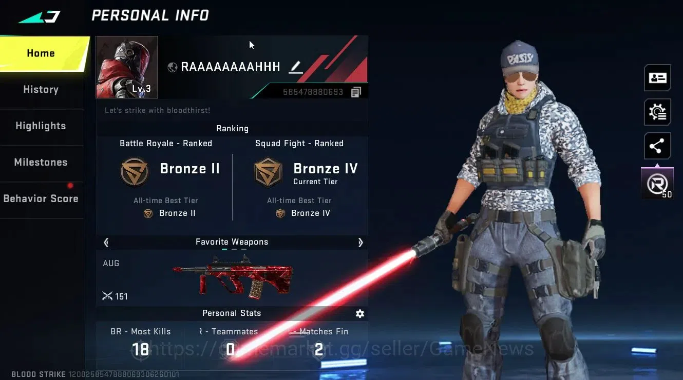 Blood Strike Accounts ASIA|ULTRA Melee Lightblade-Dark Force | Legendary image 2