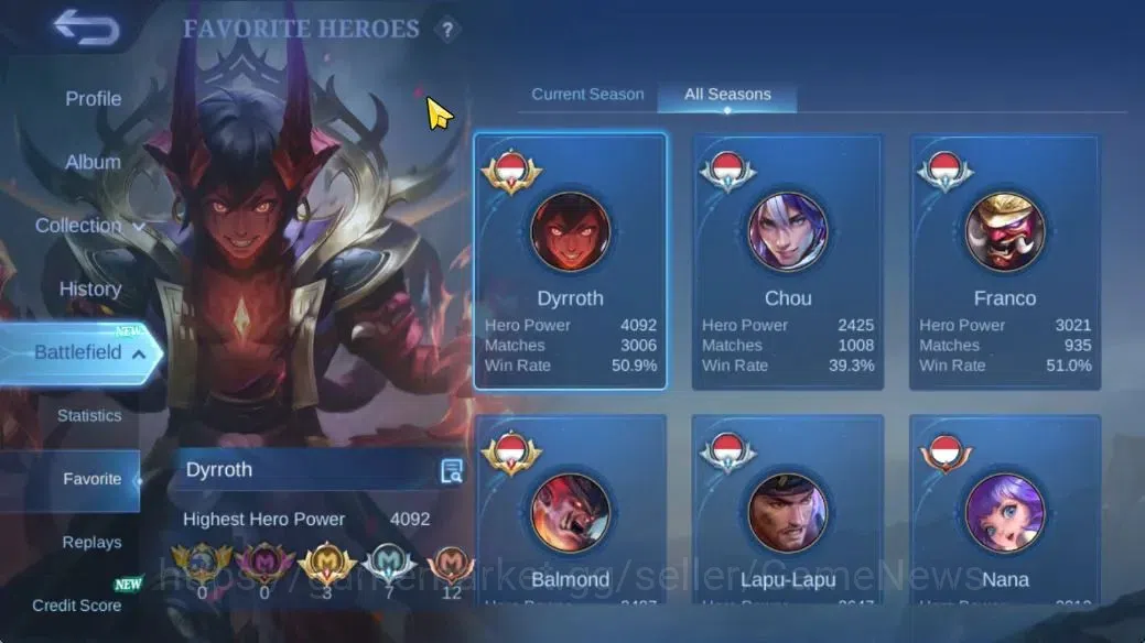Mobile Legends: Bang Bang Accounts Hero 132|Skin 284|Legend Franco,KungFu Thamuz,Prim image 4