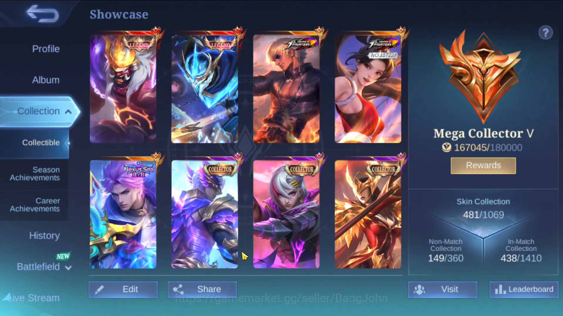 Mobile Legends: Bang Bang Accounts Mega Collector | Hero 131 , Skin 481 | Legend Fran image 2