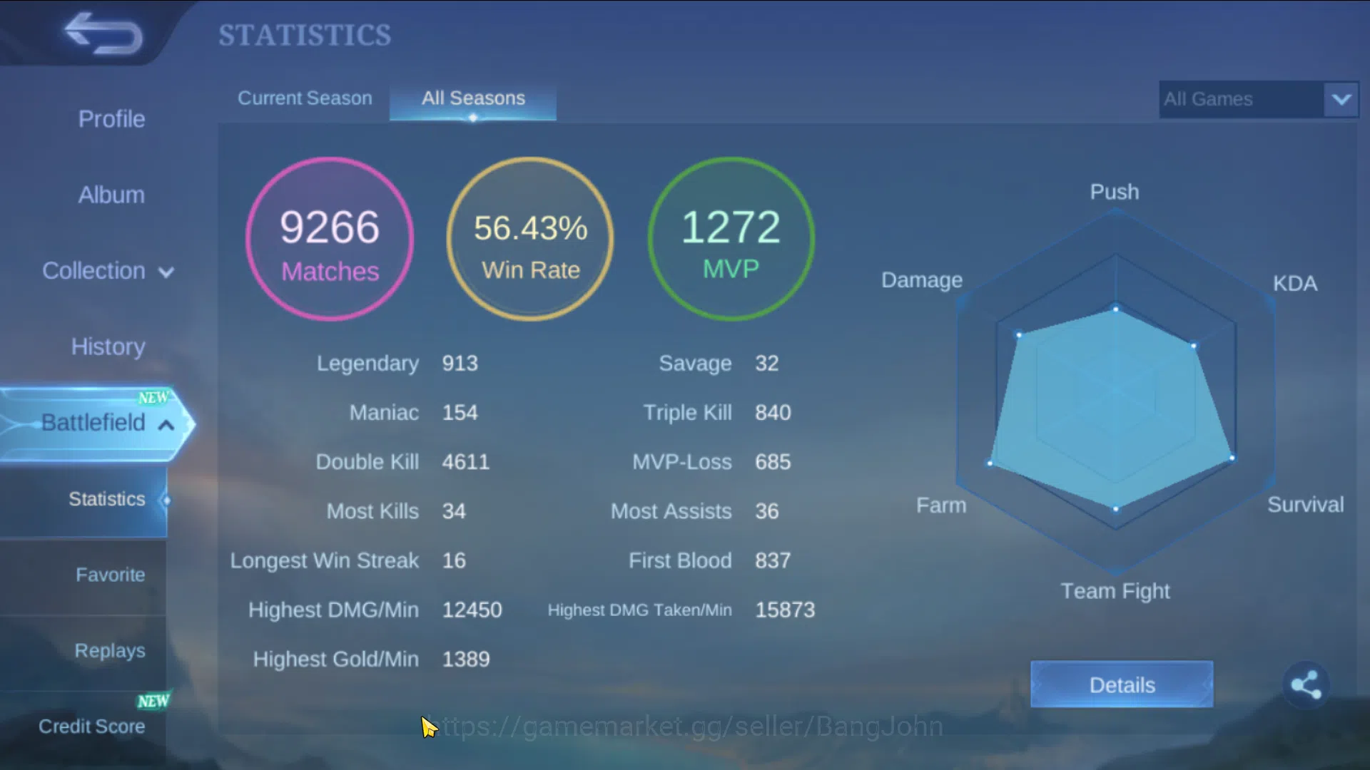 Mobile Legends: Bang Bang Accounts Mega Collector | Hero 131 , Skin 481 | Legend Fran image 3