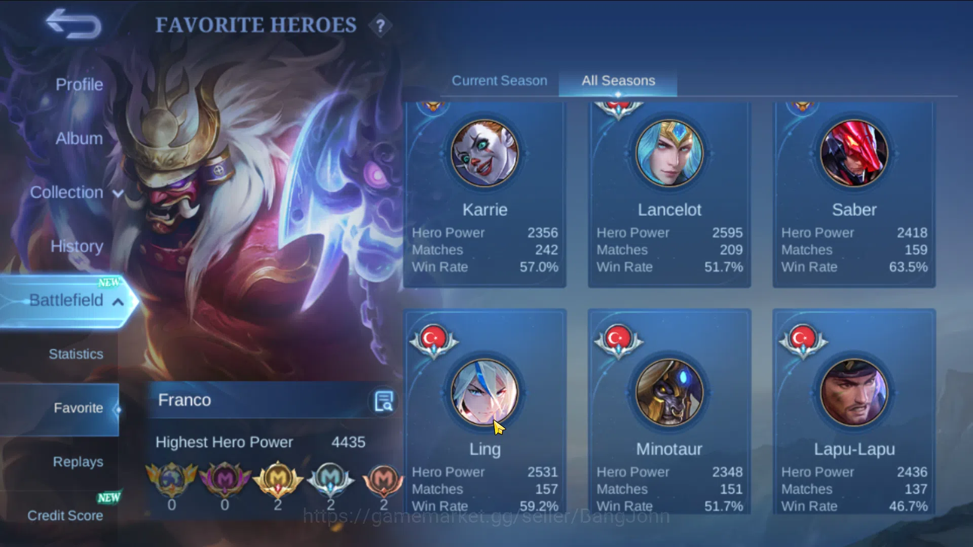 Mobile Legends: Bang Bang Accounts Mega Collector | Hero 131 , Skin 481 | Legend Fran image 5