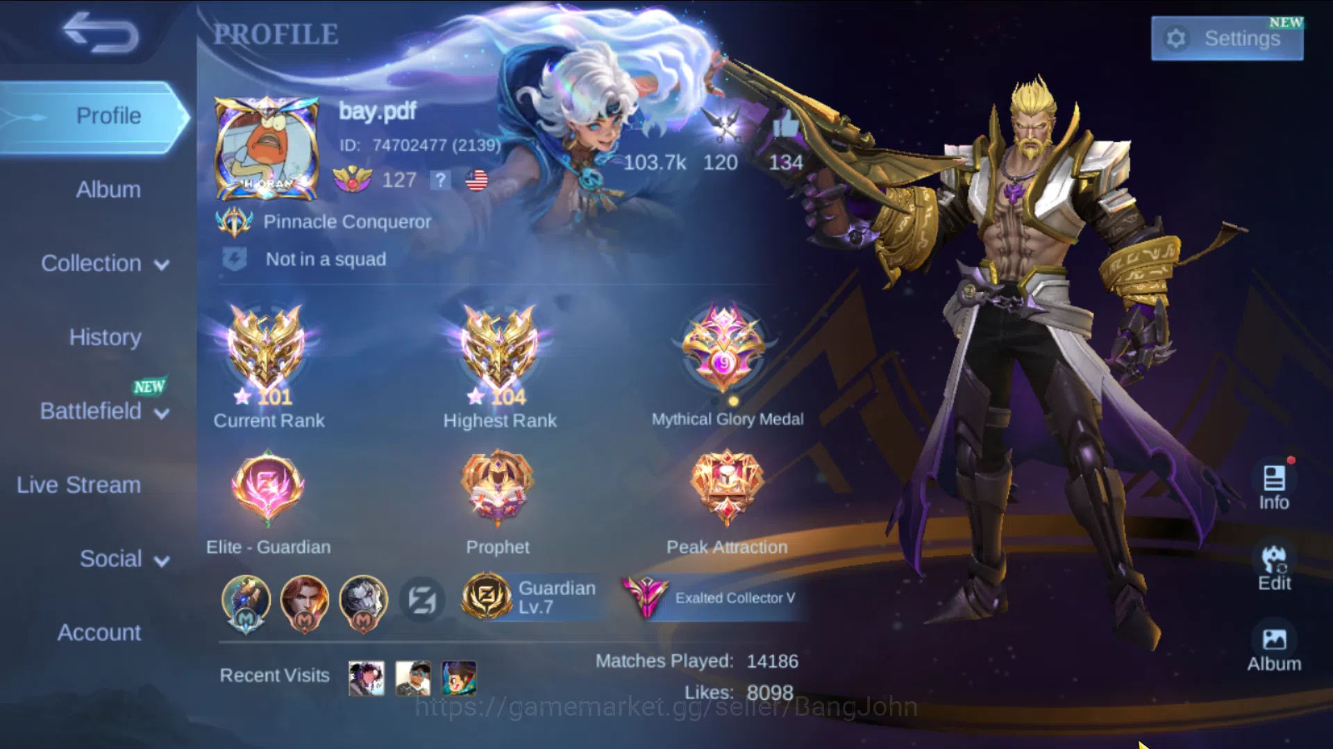 Hero 131, Skin 360, Immo | KOF Karina, TF Roger, LBox Karina,Akai,Odette,Irithel,Zhask, CC Natalia, M3 Roger, 8Zodiac, ML723B Mobile Legends: Bang Bang Others Hero 131, Skin 360, Immo | KOF Karina, TF Roger, L image 1