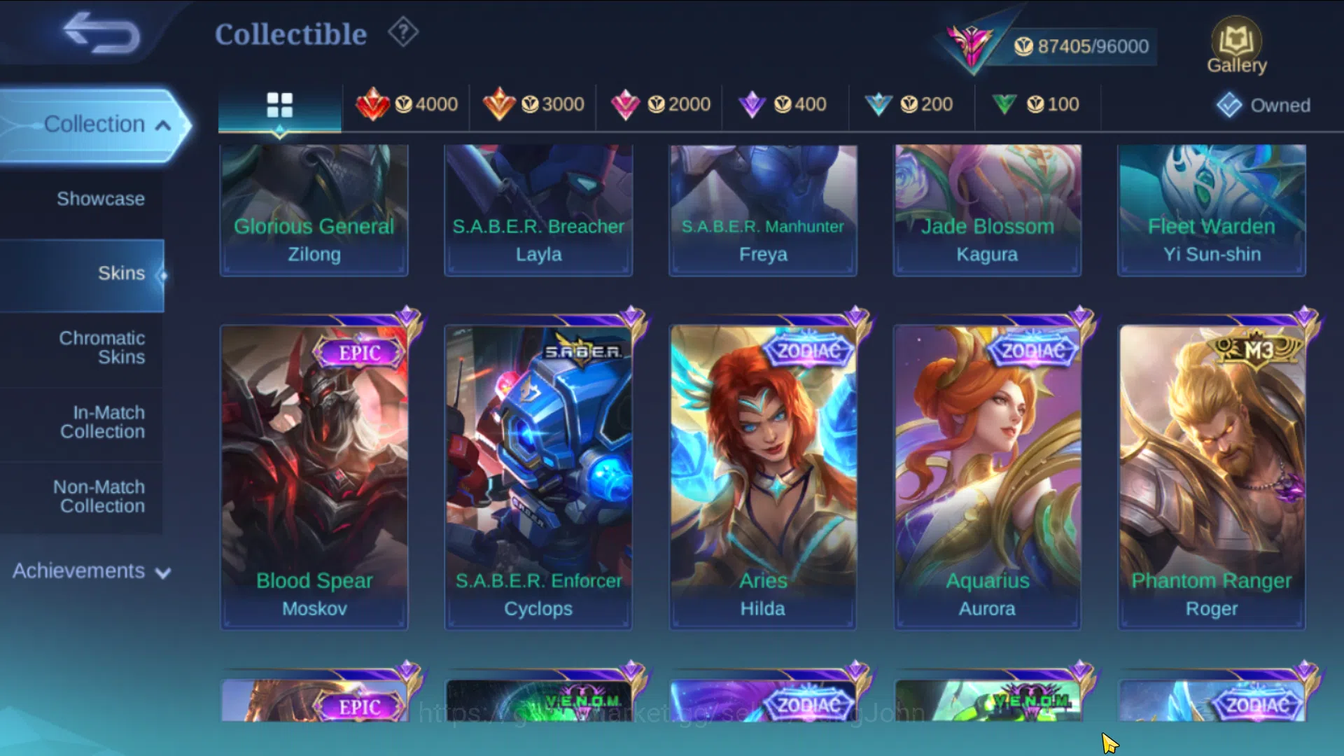 Mobile Legends: Bang Bang Accounts Others Hero 131, Skin 360, Immo | KOF Karina, TF Roger, LBox 11